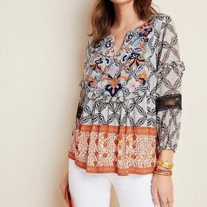 Anthropologie Floral and Geometric Blouse